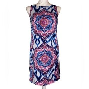 VINCE CAMUTO Medallion Print Sleeveless Shift Dress-Red, Blue White SZ 2